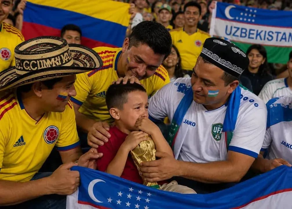 دلجویی هواداران کلمبیا از کودک گریان ازبک